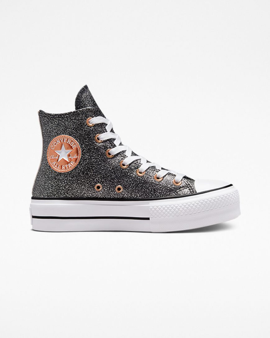 Pantofi Platforma Dama Converse Chuck Taylor All Star Lift Metallic Glitter Inalti Negrii Cupru Albi | RO QDTYW064